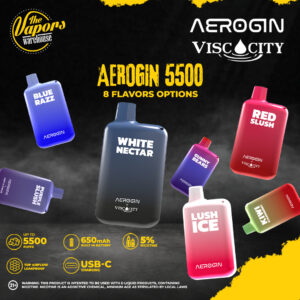 AEROGIN DISPOSABLE DEVICE (5500 Puffs) Lush Ice,Kiwi Strawberry,Blue Razz,Purple Slush,Gummy Bears,Viscocity White Nectar,Viscocity Mango Blackcurrant,Viscocity Red Slush,Viscocity Mercedes